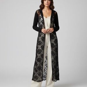 *RARE FIND!*  CASADEI VINTAGE BLACK HOODED LACE DUSTER -  SIZE SMALL